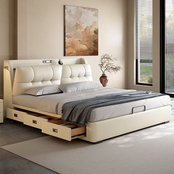 Multifunctional Bed Modern Minimalist Master Bedroom 1.8m Double Bed Small Apartment Storage Drawer Storage Soft Bag Wedding Bed