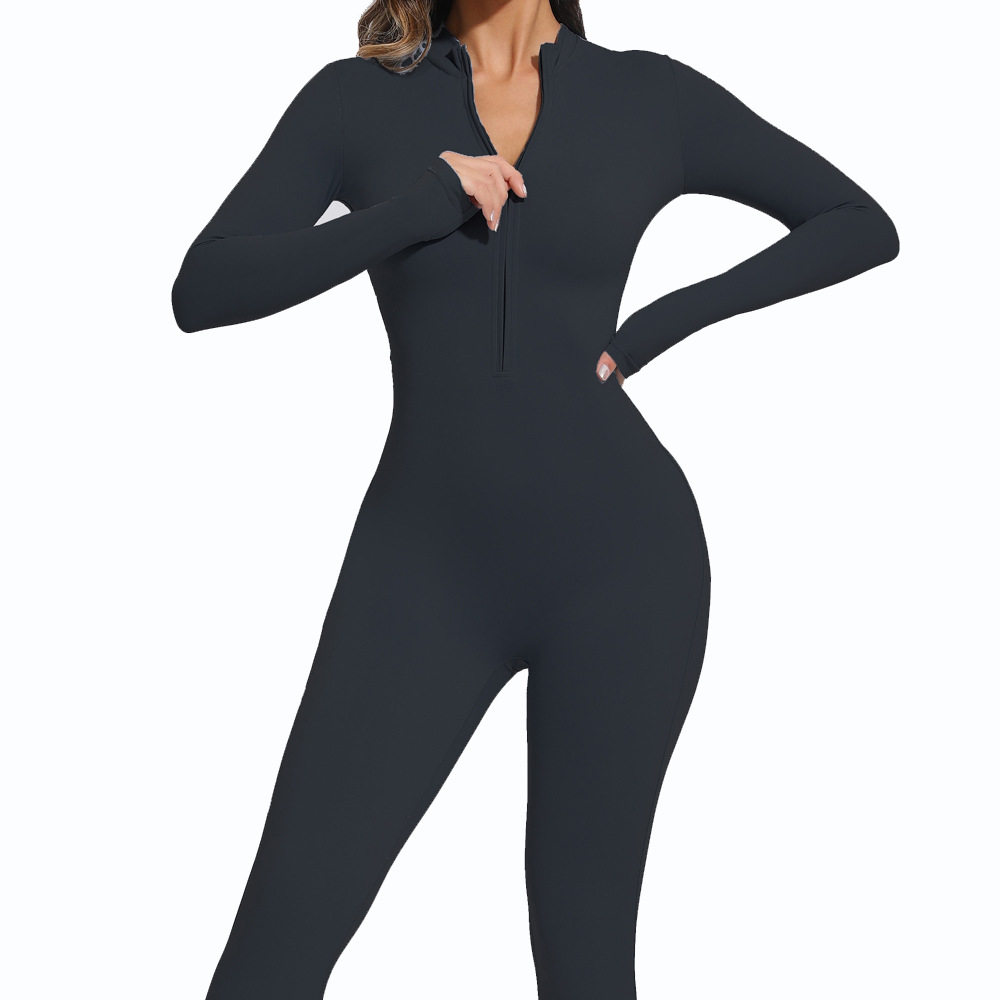 European and American long-sleeved zipper yoga one-piece suit women's suit high-intensity fitness dance sports training one-piece tights