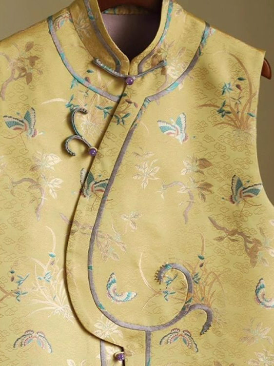 2025 Early Spring Top New Chinese Style National Style High-end Super Good-looking Niche Chic Design Yellow Vest for Women