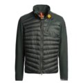 Spliced ​​stand collar non-hooded military green down jacket