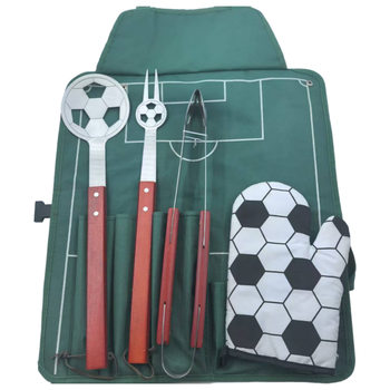 Stainless Steel Outdoor Football Apron Bbq Tool Set Barbecue Fork Shovel Clip Gloves Combination Oxford Cloth Bag