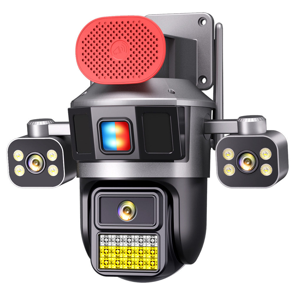 Surveillance Camera True Three Screen Three Lens Panoramic Home Outdoor HD Monitor Day and Night Full Color Waterproof New