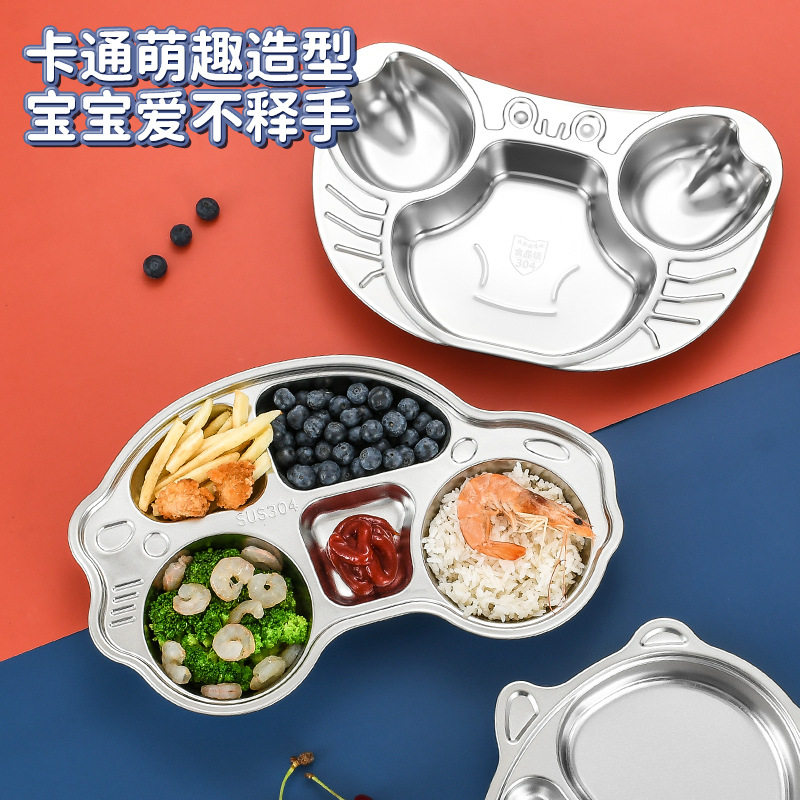 316 Stainless Steel Children's Dielectric Dinner Plate Baby Tableware for Dinner Kindergarten Household Cute Cartoon Dielectric Dinner Plate