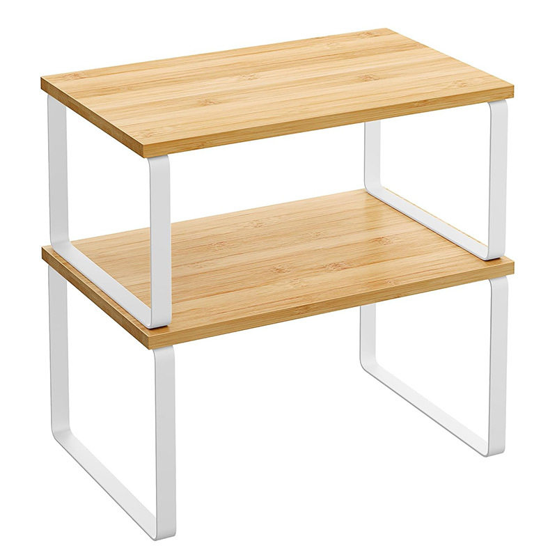 in stock wrought iron kitchen rack condiment bowl storage rack two-layer stackable wooden storage rack manufacturers