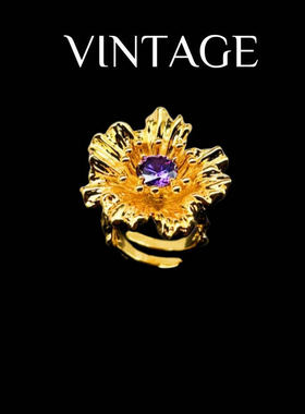 文艺复古立体花卉小众开口戒指