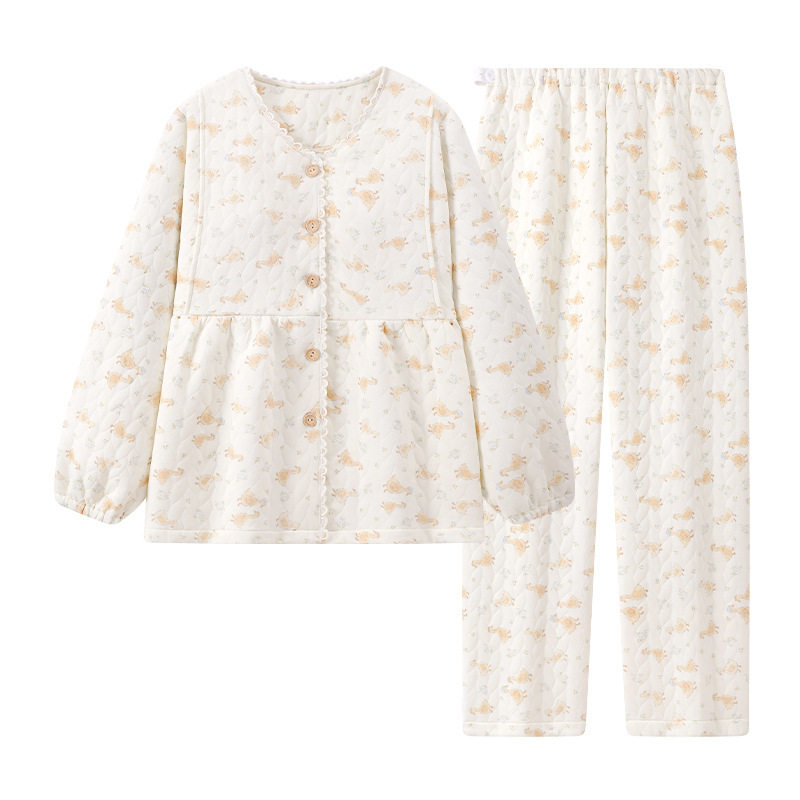 Maternity Pajamas with Padded Air Cotton for Postpartum Nursing in Autumn and Winter, Suitable for Spring, Maternity Sleepwear for Pregnant Women, Loungewear for Women