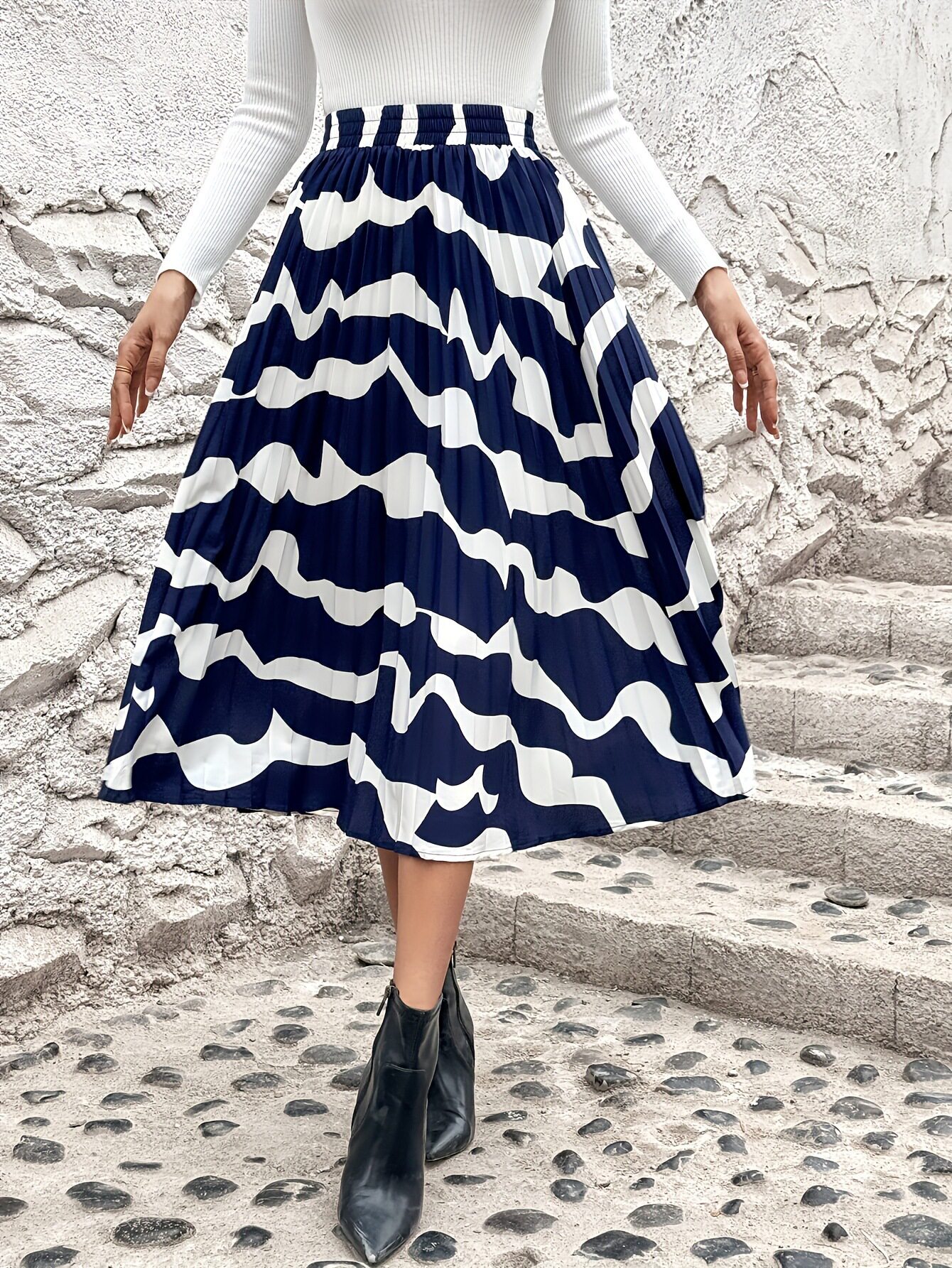 Plus Size Womens Elegant Pleated Floral Midi Skirt Slimming Fit Comfortable Fabric Versatile Style Ready to Ship