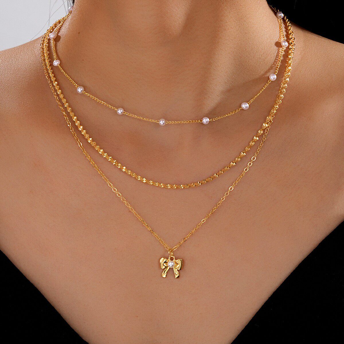 镶嵌彩钻爱心吊坠流苏项链四件套装百搭小众轻奢气质项饰叠戴锁骨