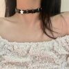 Dark Style Spice Sweet Cool Five-pointed Star Stitching Black Leather Collar Y2k Subculture High-grade Personalized Clavicle Chain