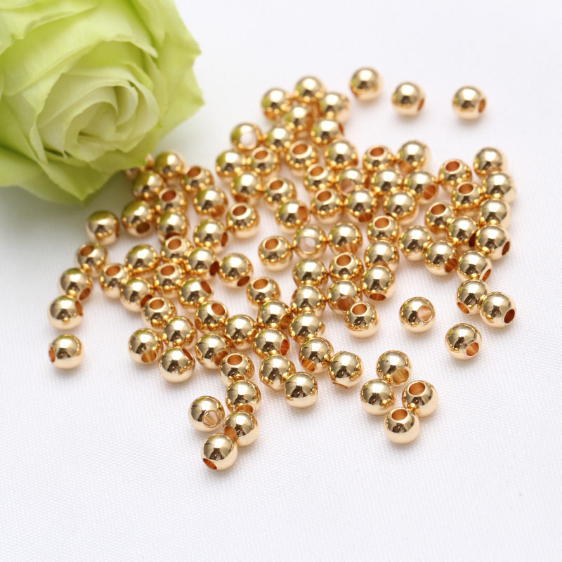 diy饰品手工串珠散珠 14K包金保色珠转运珠隔珠小金珠 光面实心珠