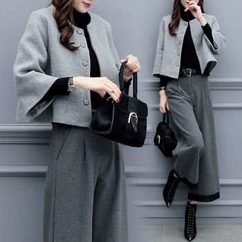 Elegant Socialite 2025 New Autumn/Winter Two-Piece Set: Woolen Long-Sleeve Jacket and Pants, Trendy Fashion Suit for Women, Slimming and Stylish
