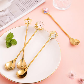 Factory wholesale 304 stainless steel creative fun ins long handle mixing spoon cocktail dessert spoon LOGO