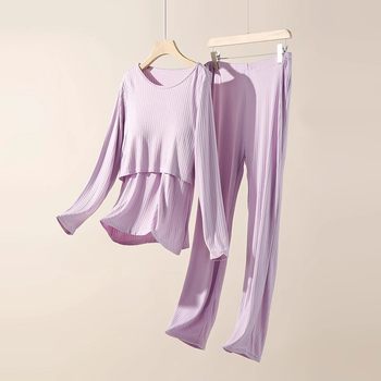 Modal Pit Strip Pregnant Women's Clothing Moon Suit Lift Breastfeeding Suit Pregnant Women's Pajamas Spring and Autumn New Factory Generating Hair