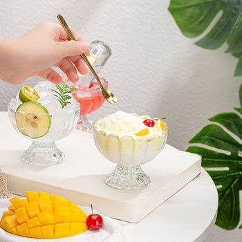 Ins High Color Value Ice Cream Cup Sour Milk Cup High Foot Pudding Cup Dessert Cup Snack Bowl Internet Celebrity Restaurant Glass