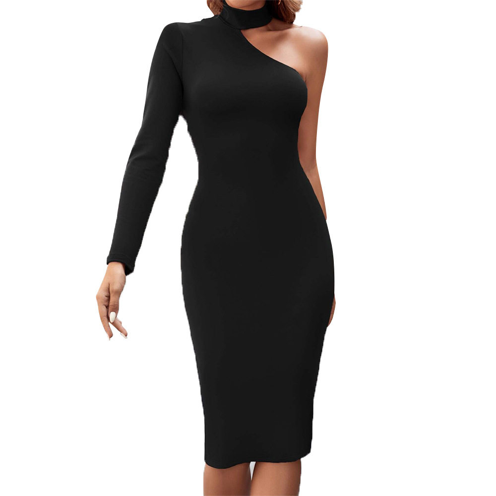 Elegant Womens Dress High Neck Off Shoulder Slim Fit Mid Length Spring Summer Fashion Wholesale Available