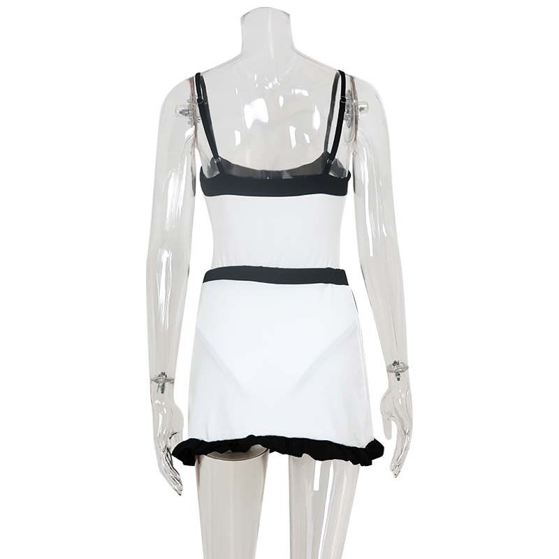 Womens Two Piece Set Slim Fit Bodysuit with High Waisted Skirt Casual Color Block Design Wholesale Available