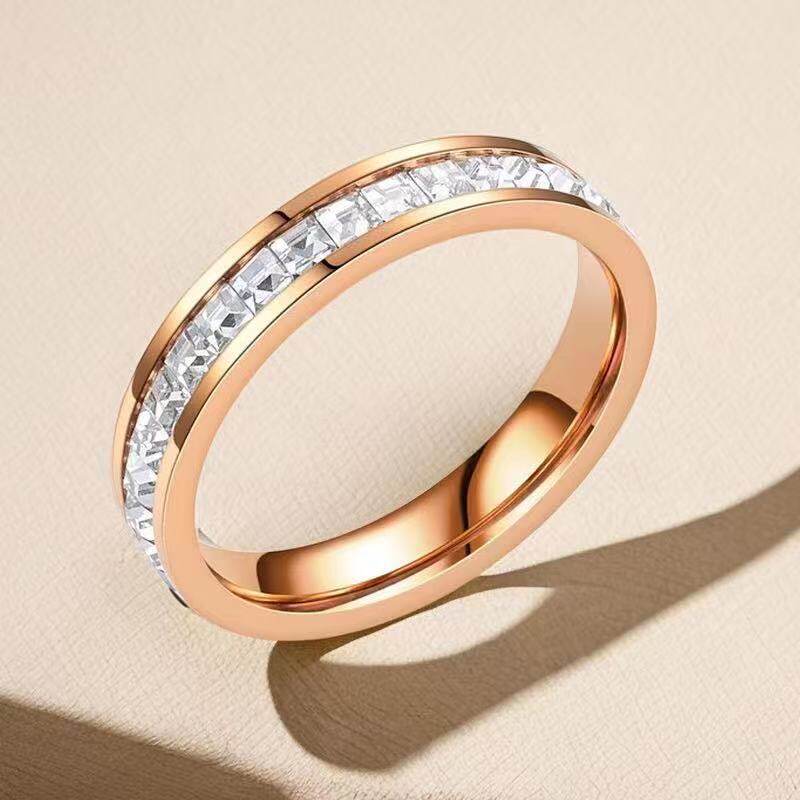 不锈钢戒指女小众高级轻奢不掉色ins玫瑰金满天星设计女款饰品