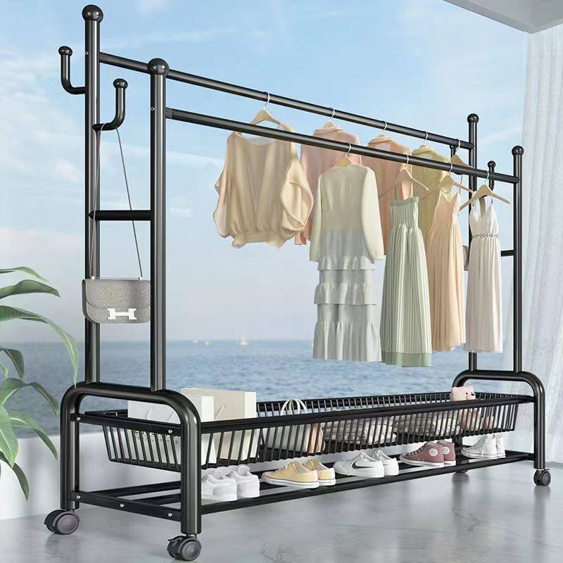Coat Rack Floor-Standing Clothes Rack Bedroom Household Clothes Drying Rack Simple Clothes Storage Rack Double Pole Clothes Rack