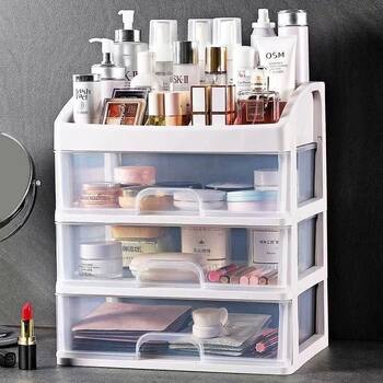 Cosmetic Storage Box Desktop Cosmetic Storage Box Drawer Plastic Storage Rack Large Transparent Dressing Table Jewelry