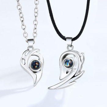 Couple Necklace Heart-Shaped Magnetic 100 Languages ​​I Love You Men and Women Pendant Japanese and Korean Clavicle Chain Projection Heart