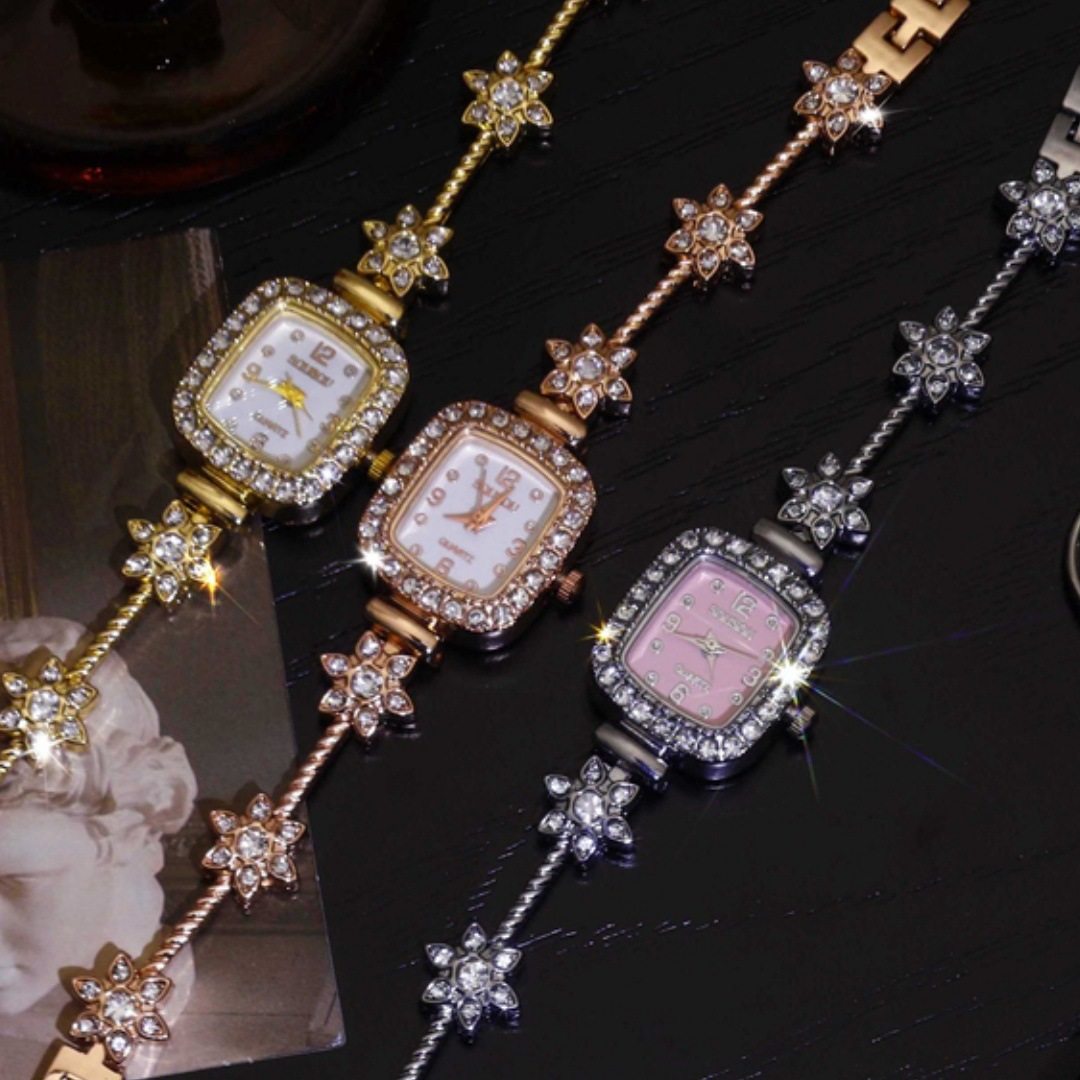 2025 New Popular Diamond-Encrusted Temperament Watch Simple Square Watch Small Dial Digital Bracelet Watch Dropshipping