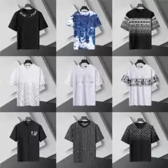 European-Style Light Luxury Trendy Brand Letter-Printed Pure Cotton Short-Sleeve T-Shirt for Men, Summer Loose Casual Versatile Half-Sleeve Top