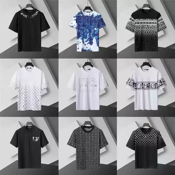 European-Style Light Luxury Trendy Brand Letter-Printed Pure Cotton Short-Sleeve T-Shirt for Men, Summer Loose Casual Versatile Half-Sleeve Top