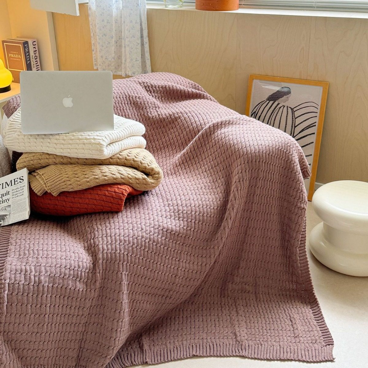 New Ins Style Knitted Blanket Classic Twist Solid Color Blanket Sofa Towel Homestay Blanket Camping Necessary