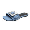 Flat sandals women's shoes wholesale spring and summer new French fairy wind rhinestone square buckle slippers