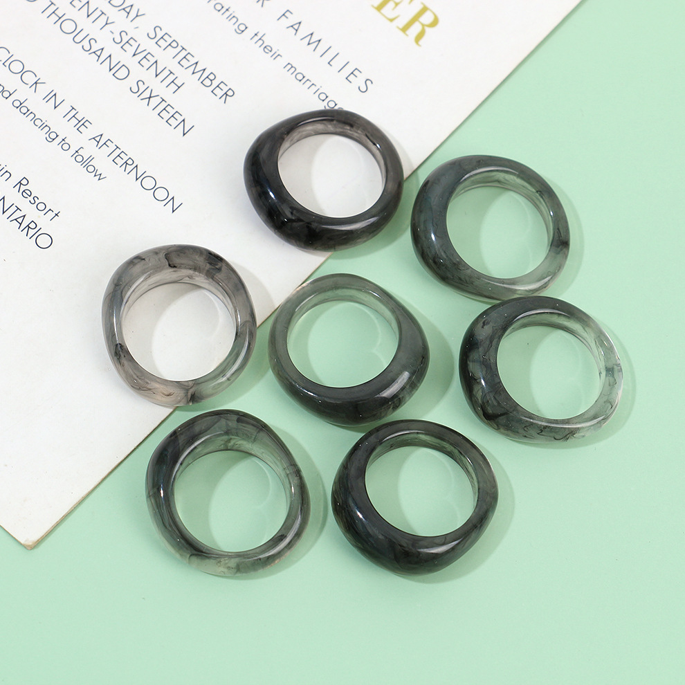 现货树脂醋酸戒指女混合彩色圆形方形指环套装外贸内销指圈批发