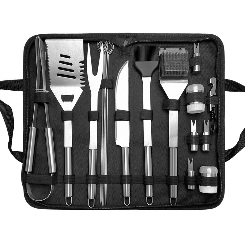 Cross-Border New 20-Piece Stainless Steel Barbecue Set Tube Handle Grill Seasoning Bottle Outdoor Bbq Barbecue Tools