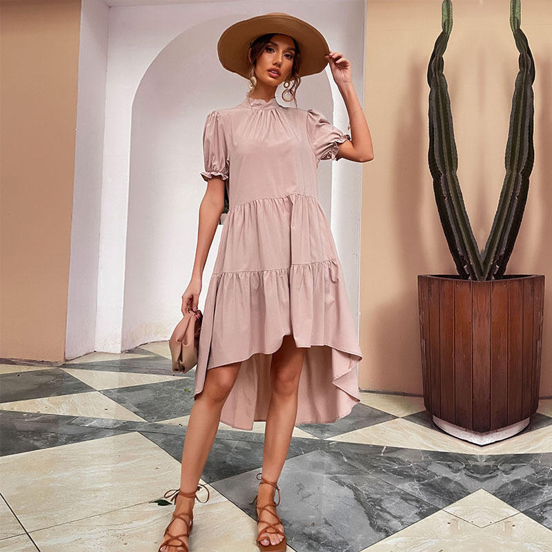 High Waist Solid Color Irregular Loose Half Turtleneck Pleated Dress Elegant Design Comfortable Fabric Versatile Style