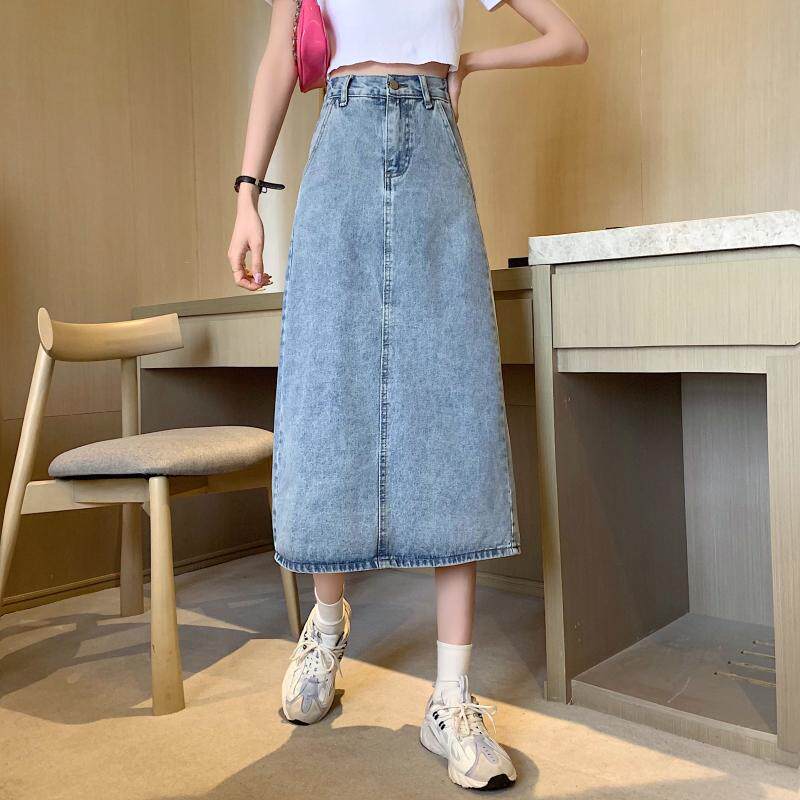 High Waisted A Line Denim Skirt Vintage Style Slim Fit Mid Length Summer Fashion Wholesale Available