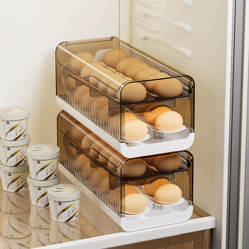 Egg Carton Storage for Refrigerator, Food-Grade Freezer Kitchen Rolling Egg Rack, Fresh-Keeping Transparent Storage Box with Lid