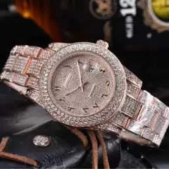 2021 foreign trade Men's stainless steel full diamond men's and women's watch quartz 3-pin calendar watch factory wholesale