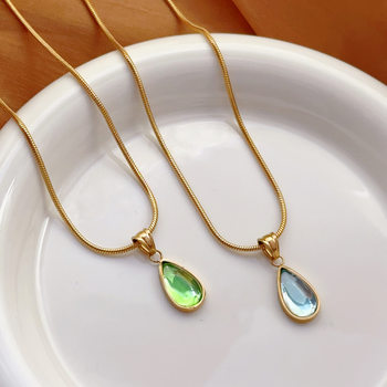 Meichen French Clear Green Water Drop Blue Ocean Necklace Clavicle Chain Fashionable Stylish Titanium Steel Gold-Plated Snake Bone Necklace