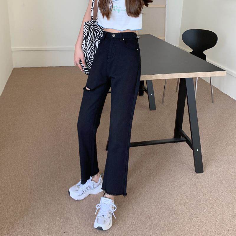 High Waisted Black Distressed Denim Jeans for Women Slim Fit Casual Style Fall Winter Wear Wholesale Available