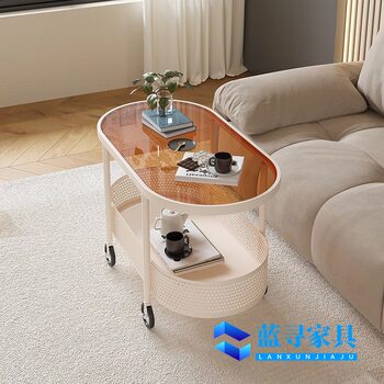 Nordic Tempered Glass Movable Sofa Side Cabinet Simple Modern Bedside Side Cabinet Small Coffee Table Trolley