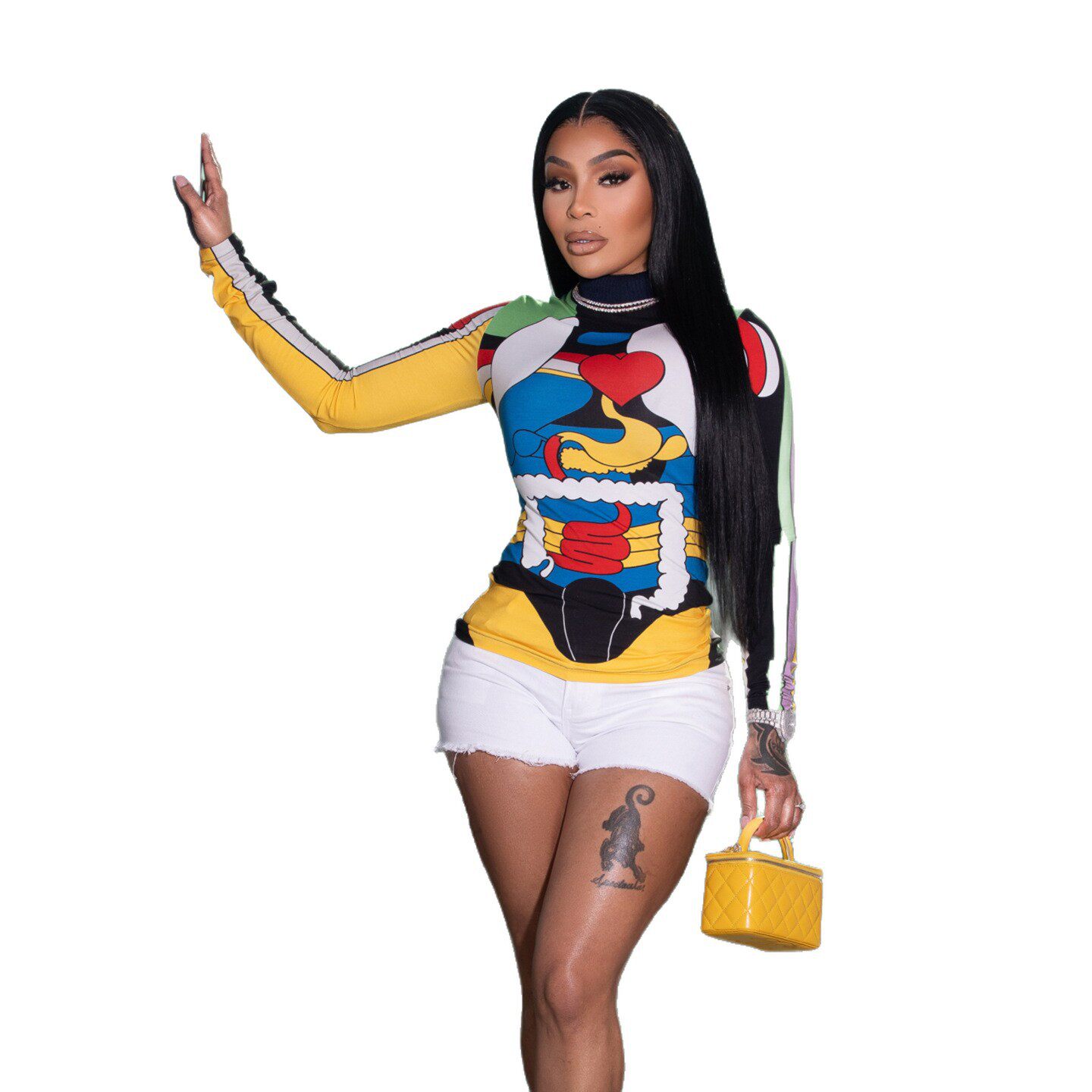 Womens Color Block Long Sleeve High Neck Top Trendy Street Style Summer Fashion Wholesale Available