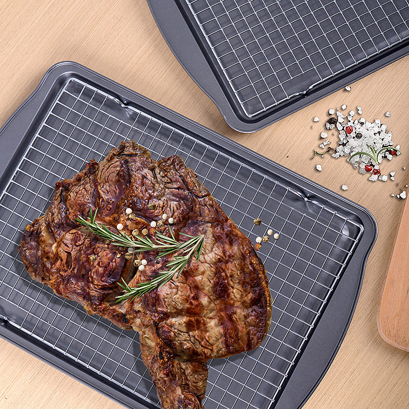 Cross-Border Spot High Temperature Resistant Non-Stick Baking Pan Oven Cake Mold Rectangular Biscuit Baking Pan Set Grilled Chicken Rack Plate