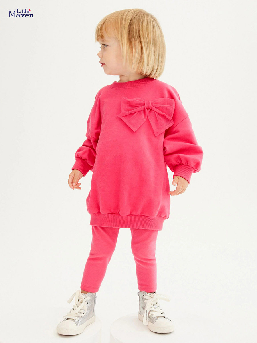 Girls' New Autumn Solid Color Long-Sleeve Casual Sports Set, Kids' Outfit