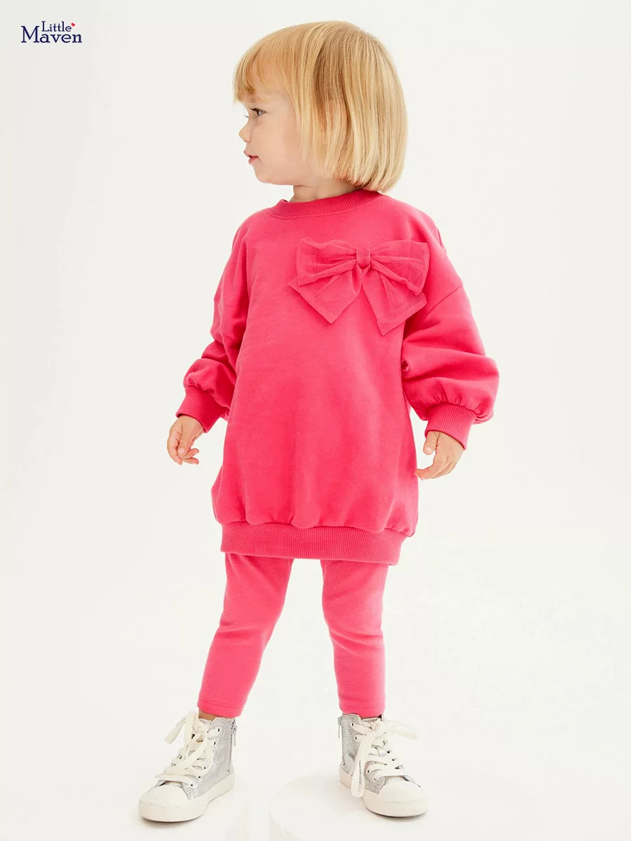 Girls' New Autumn Solid Color Long-Sleeve Casual Sports Set, Kids' Outfit