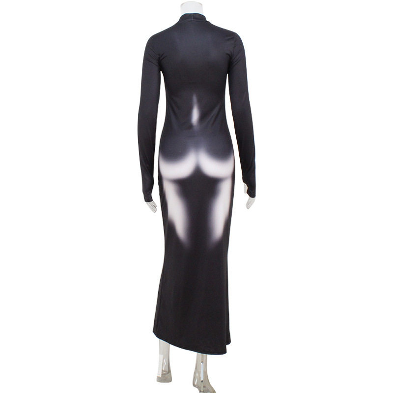 3D Printed Long Sleeve Dress Slim Fit Unique Design Comfortable Fabric Perfect for Casual or Formal Occasions OEM