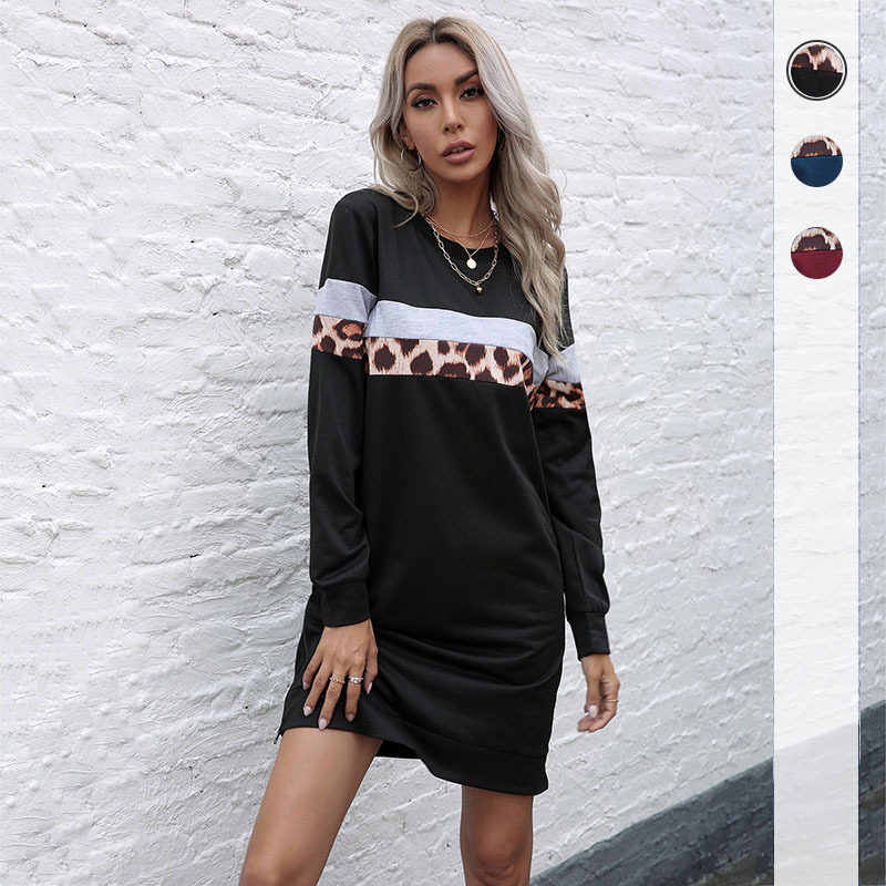 Fashionable Long Sleeve Leopard Print Sweatshirt Dress Autumn Style Casual Chic Wholesale Available