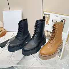 Yang Mi Same Style Shoes Women's Thick-Sole Mid-Calf Martin Boots Triumph Arch New Design Autumn Winter Women's Boots Height-Increasing Ankle Boots Motorcycle Boots