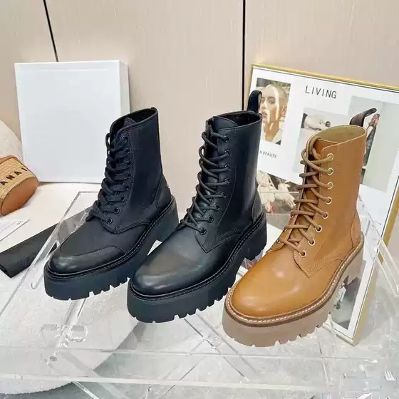 Yang Mi Same Style Shoes Women's Thick-Sole Mid-Calf Martin Boots Triumph Arch New Design Autumn Winter Women's Boots Height-Increasing Ankle Boots Motorcycle Boots