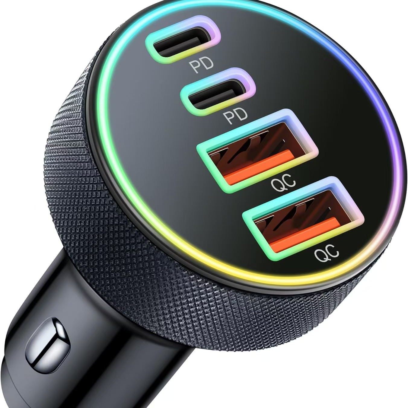 Cross-Border Hot-Selling Aluminum Alloy Car Charger One-To-Four Fast Charging Dual Qc3.0 Metal Car Charger High Power
