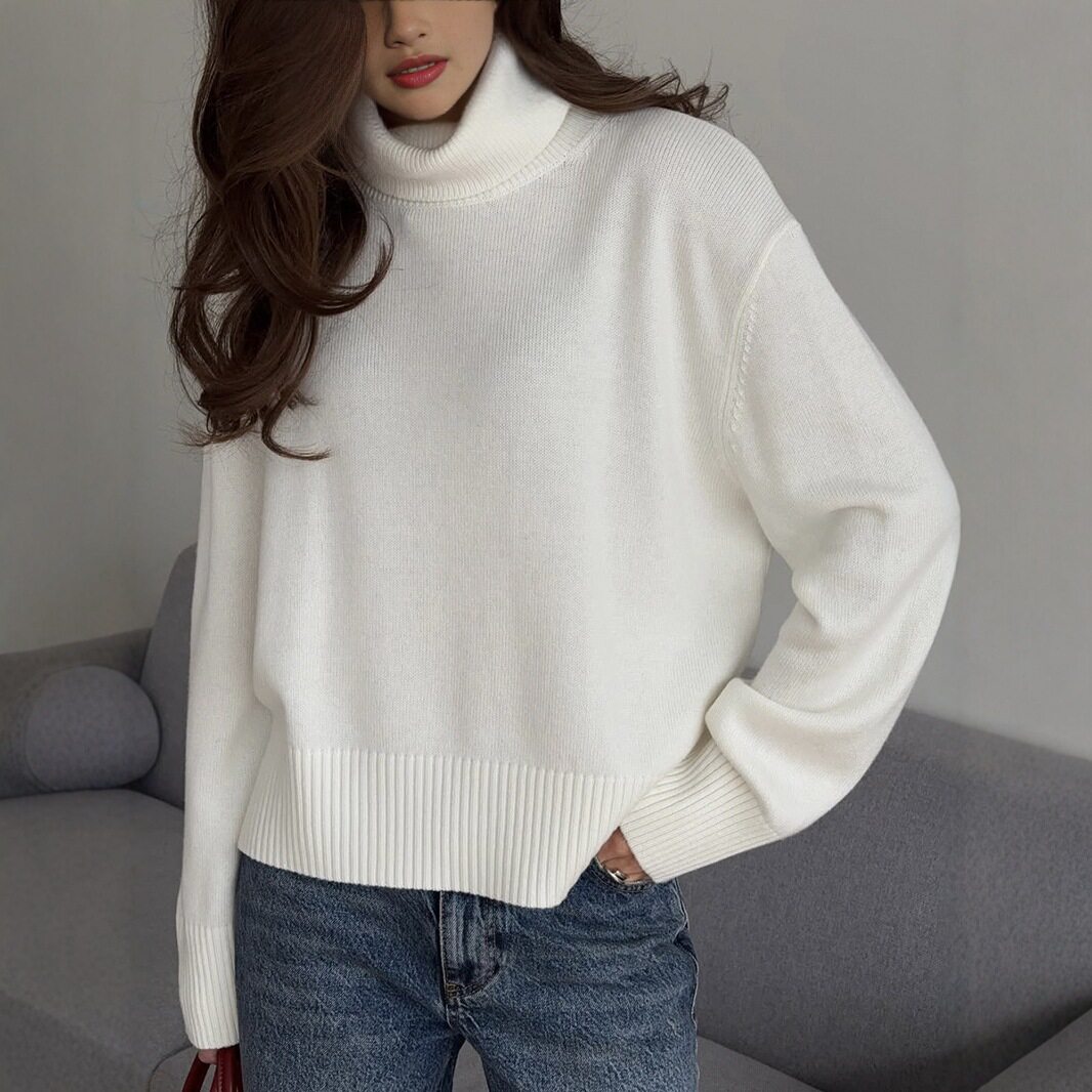Womens Chunky Knit Sweater Solid Color Turtleneck Loose Fit Casual Autumn Winter Top Wholesale Available