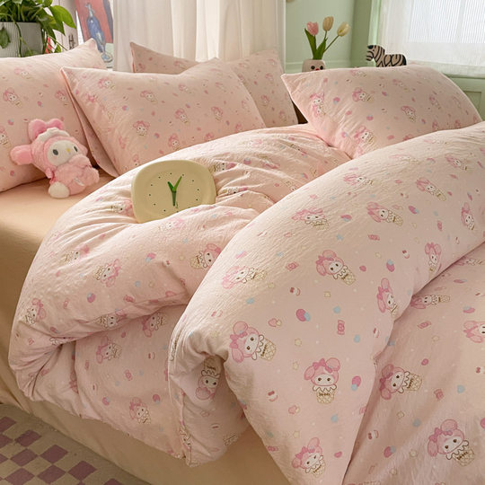 Class A maternal and infant grade ins double-layer yarn four-piece set small floral ultra-soft bed sheet quilt cover three-piece set for student dormitory