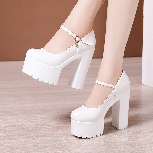 Giày Cao Gót Nữ Quai Ngang Đế Dày 15cm Da Bóng Màu Đen, Trắng, Đỏ, Bạc...